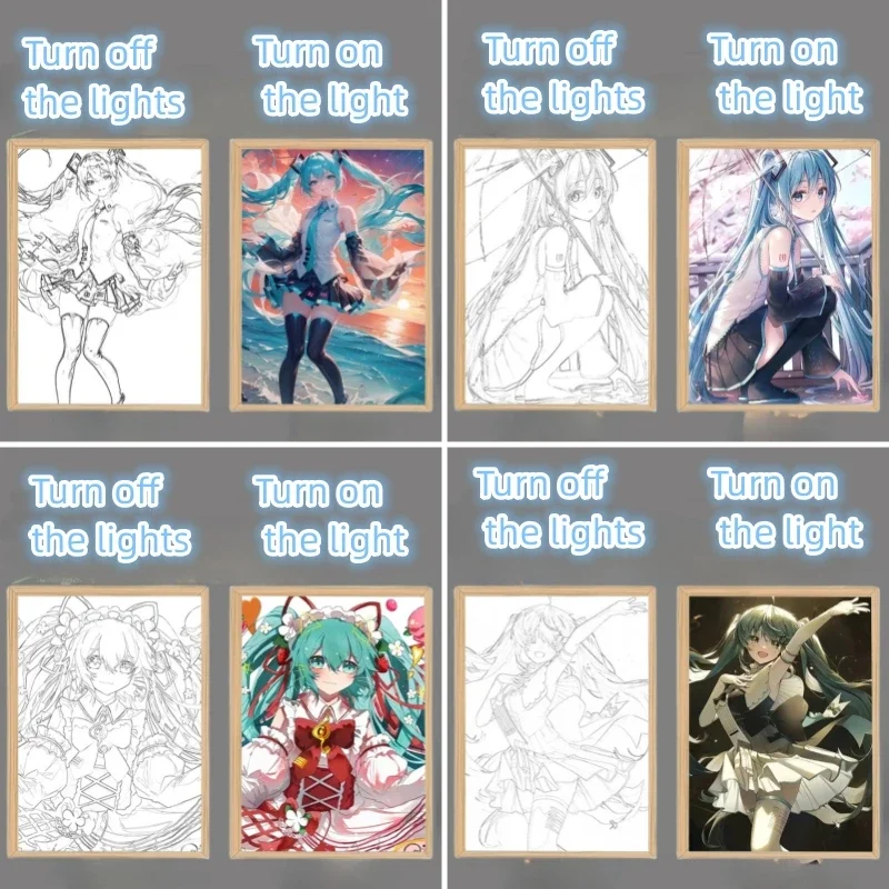 Cute Hatsune Miku Night Light Anime Cartoon Light Painting Led Photo Frame Giapponese Kawai Sweet Girl Heart Ornament Regalo Di Festa