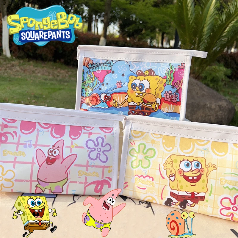 Kawaii Spongebob Pencil Bags For Children Anime Patrick Star Astucci Per Materiale Scolastico Pu Stationeries Storage Bags Gift