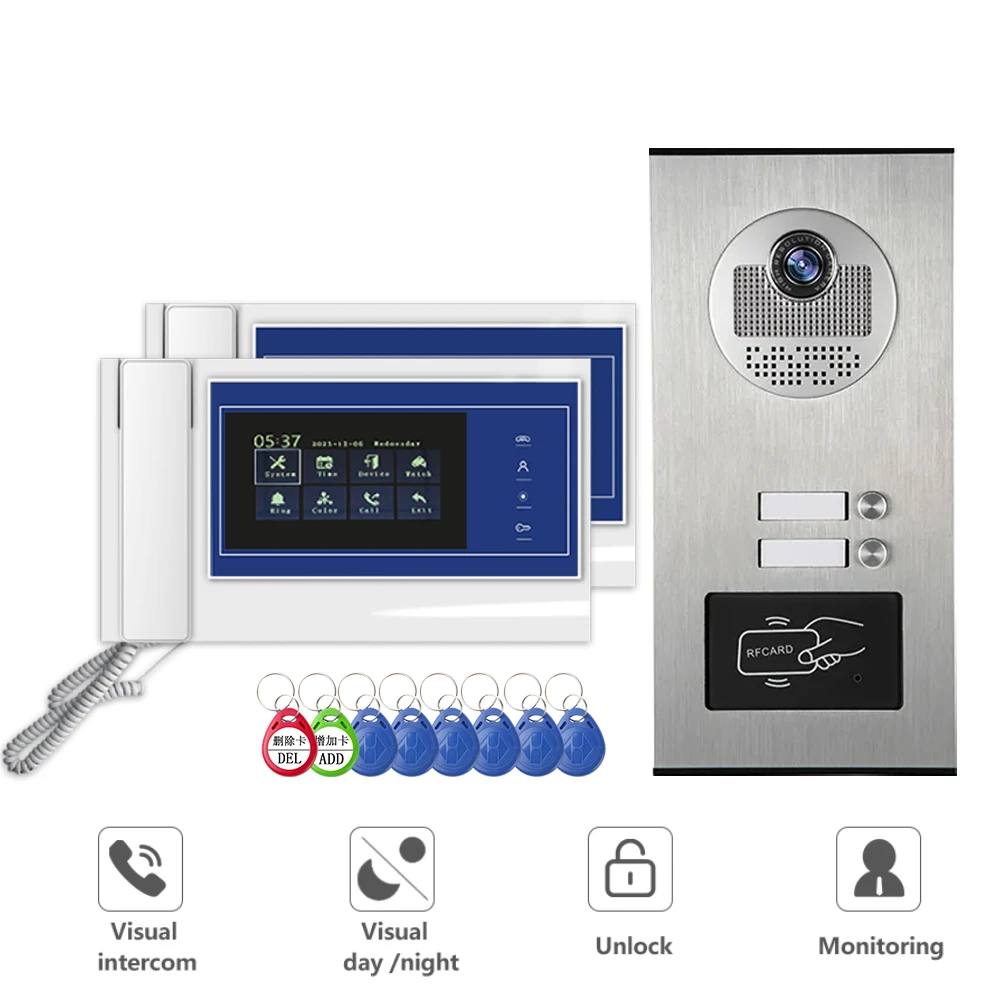 2 Unità Appartamento Citofono Videocitofono Citofono Citofono In Lega Di Alluminio Fotocamera 7 "Pollici Monitor Campanello Video