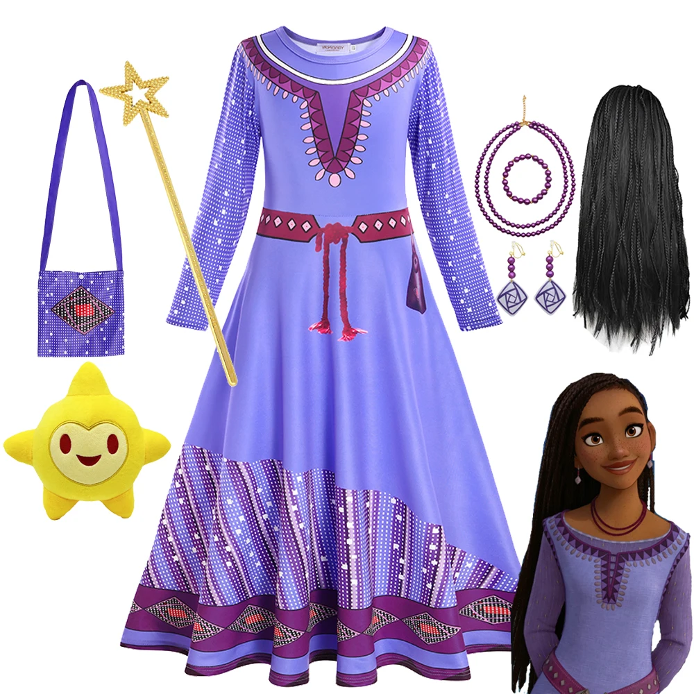 Wish Asha Disney Costumes Girls Purim Asha Cosplay Princess Dress Halloween Cosplay Kids Masquerade Stage Performance