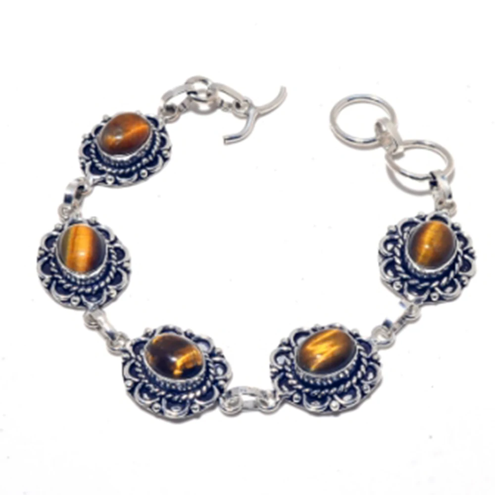 Tiger Eye  Bracelet  Silvers  Overlay Over Copper,  21Cm , Frb0096