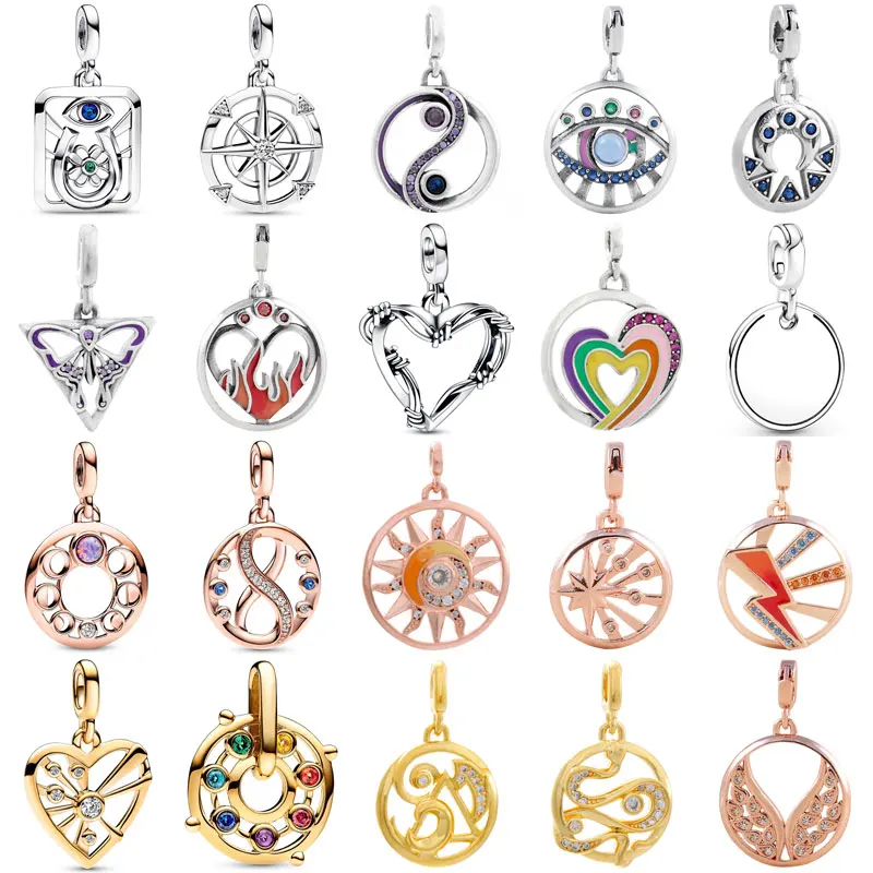 Me Tarot Card Compass Eye Moon Power Infinity Medaglione Ciondolo Perline 925 Sterling Silver Charm Fit Fashion Bracciale Gioielli Fai Da Te