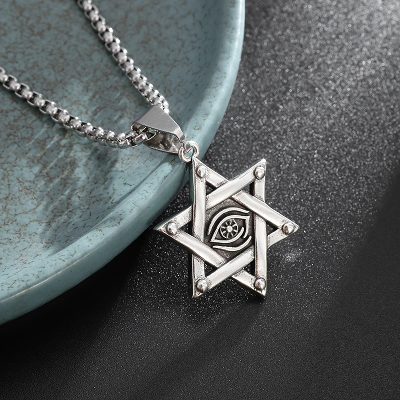 Vintage All See Eye Pendant Judaism Star Of David Collana Per Uomo Donna Punk Religioso Amuleto Gioielli