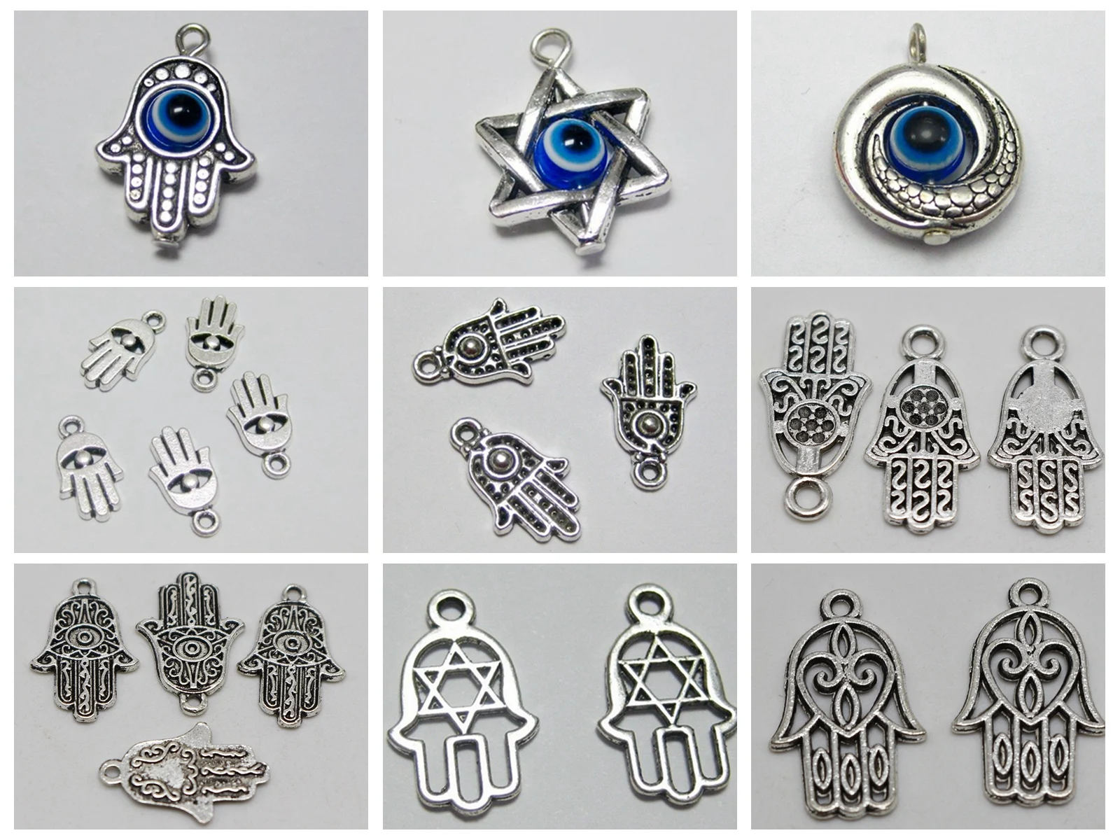 Craft Tibet Silver Kabbalah Blue Eye Hamsa Hand "Star Of David" Charm Pendant