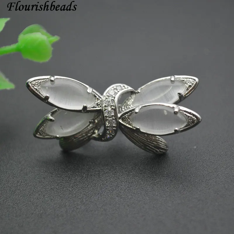 Cat Eye Stone Beads Paved Pearl Necklace Fastener Clasp Silver Color Decorative Hooks For Women Party Fashion Jewelry