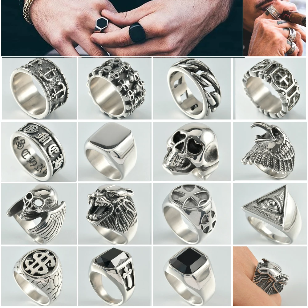 Dreamlee Anello Color Argento Vintage Per Donna Uomo Skull Eye Anchor Finger Ringnpunk Hiphop Party Fashion Jewelry