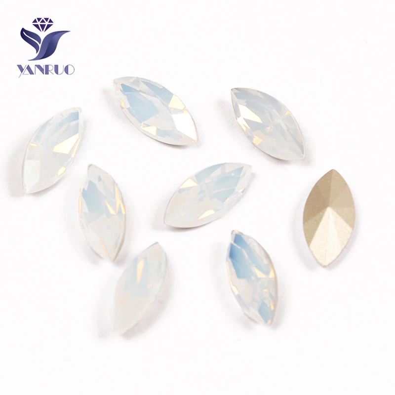 Yanruo 4200 Navette Gli Occhi Del Cavallo Bianco Opale Cucito Pietre Di Vetro Argento Artigli D'Oro Strass Da Cucire Strass Pietre Per Abbigliamento