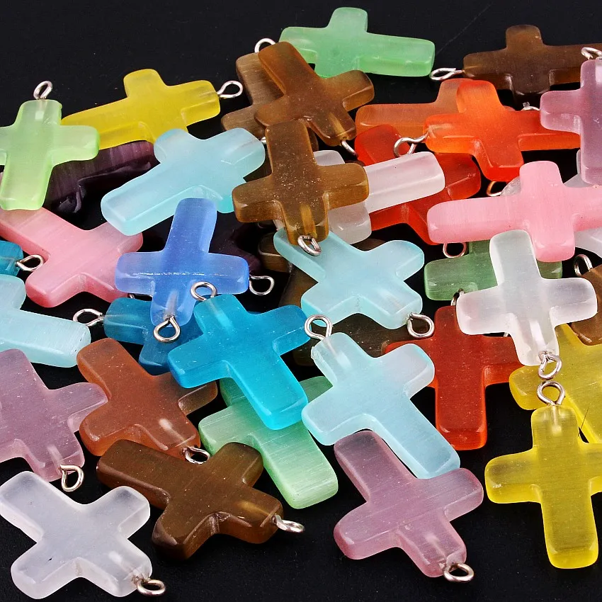 Qianbei All'Ingrosso 20 Pz/Lotto Mix Color Cross Cat Eye Stone Beads Silver Core Fit For European Charm Necklace