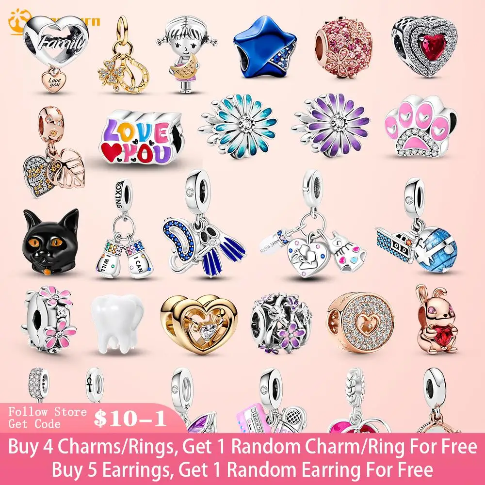 Danturn 925 Sterling Silver Beads Butterfly Love Moe Claw Love Graffiti Denti Eye Totem Charms Fit Bracciali Pandora Originali
