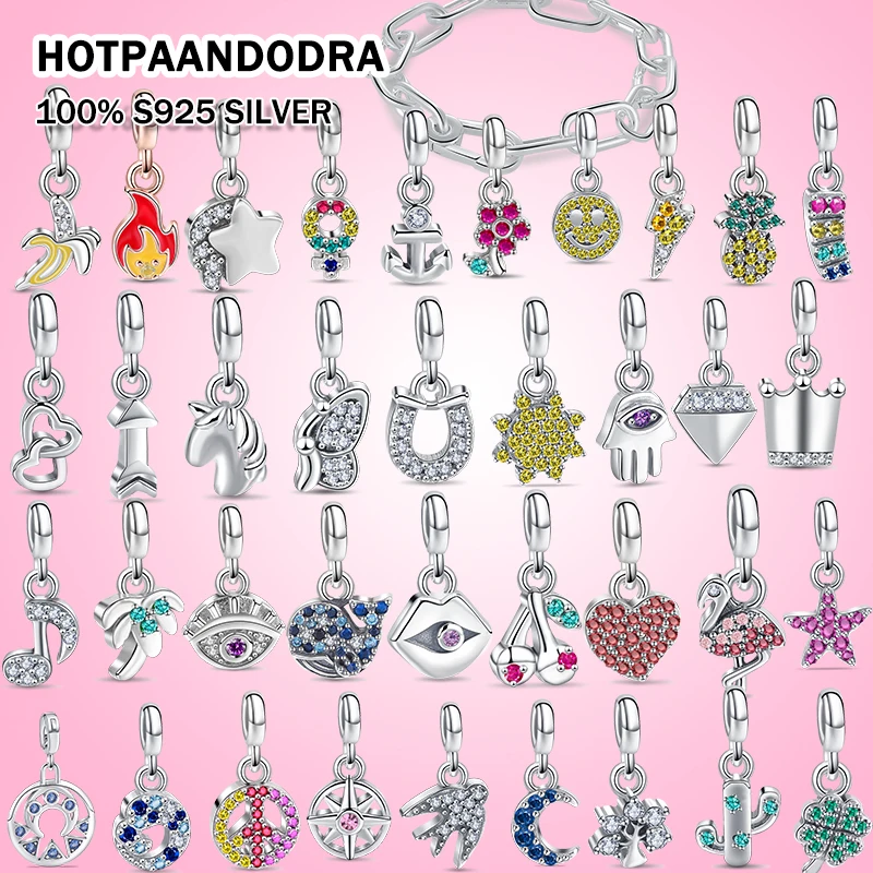 925 Sterling Silver Me Collection Mini Ciondola Charm Stars Butterfly Moon Evil Eye Beads Fit Original Pandora Me Bracciale Jewelry