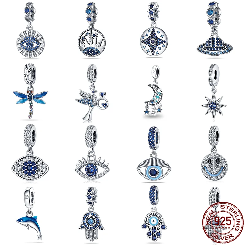 Fit Pandora 925 Bracciali Originali Devil Eye Dolphin Dragonfly Animal Silver Charms Beads For Diy Christmas Jewelry Gift Making