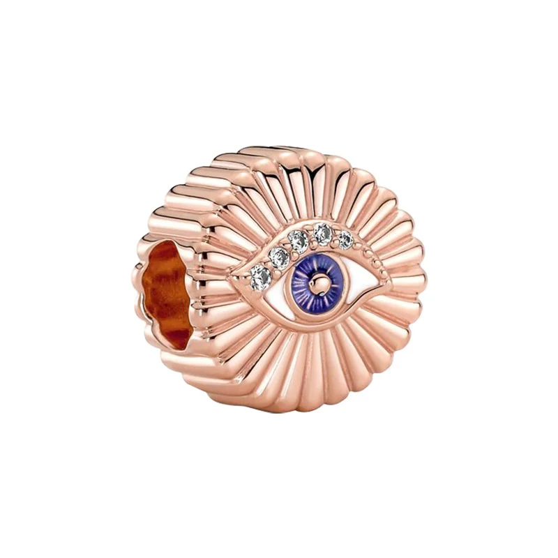 Fit Pandora Sparkling All Seeing Eye Charm Rose Gold Blue Turkish Devil'S Eye Pendant For Jewelry Making Women Bracelet Bead Diy