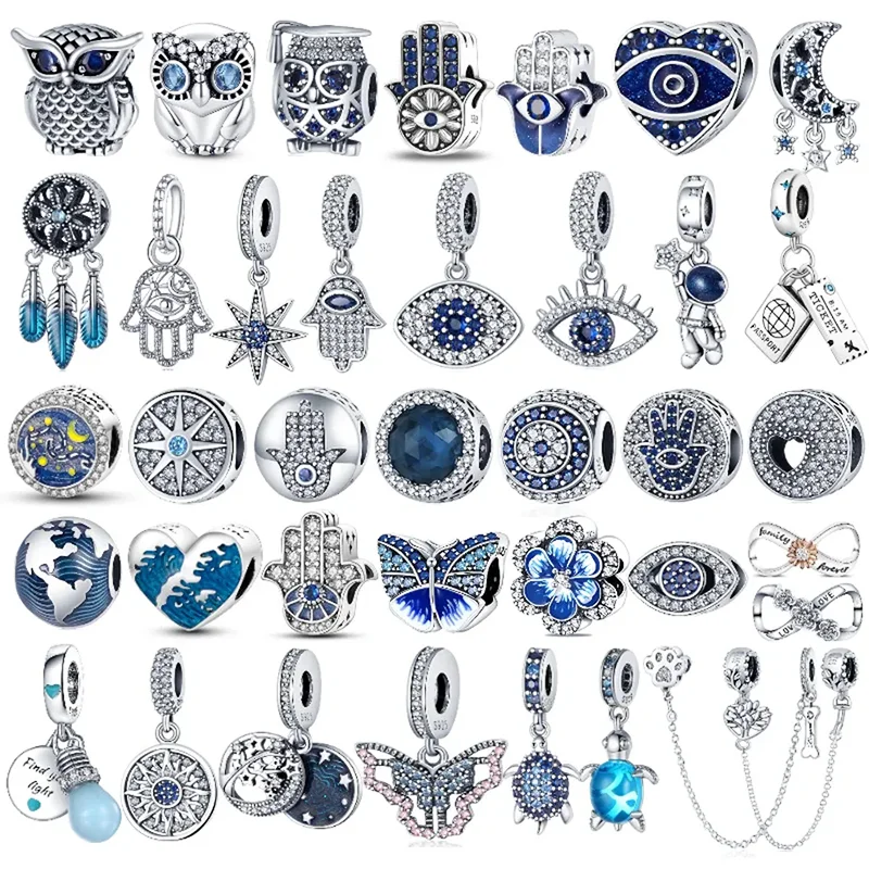 100% 925 Sterling Silver Firefly Charms Evil Eye Hot Air Balloon Blue Charms Fit Pandora Braccialetto Originale Creazione Di Gioielli Fai Da Te