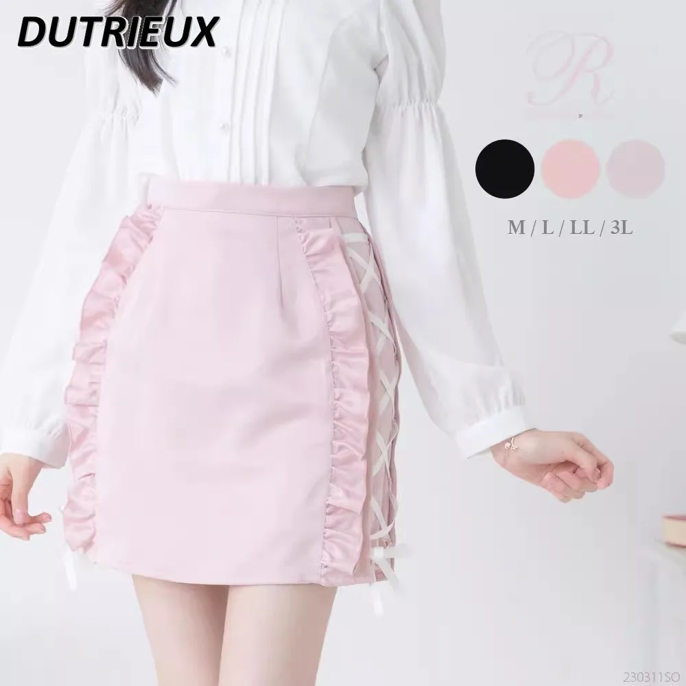 Stile Giapponese Dolce Kawaii Lady Side Cross Lace-Up Orecchio Di Legno Gonna Corta Dell'Anca Che Dimagrisce Minigonne A Vita Alta Per Le Donne