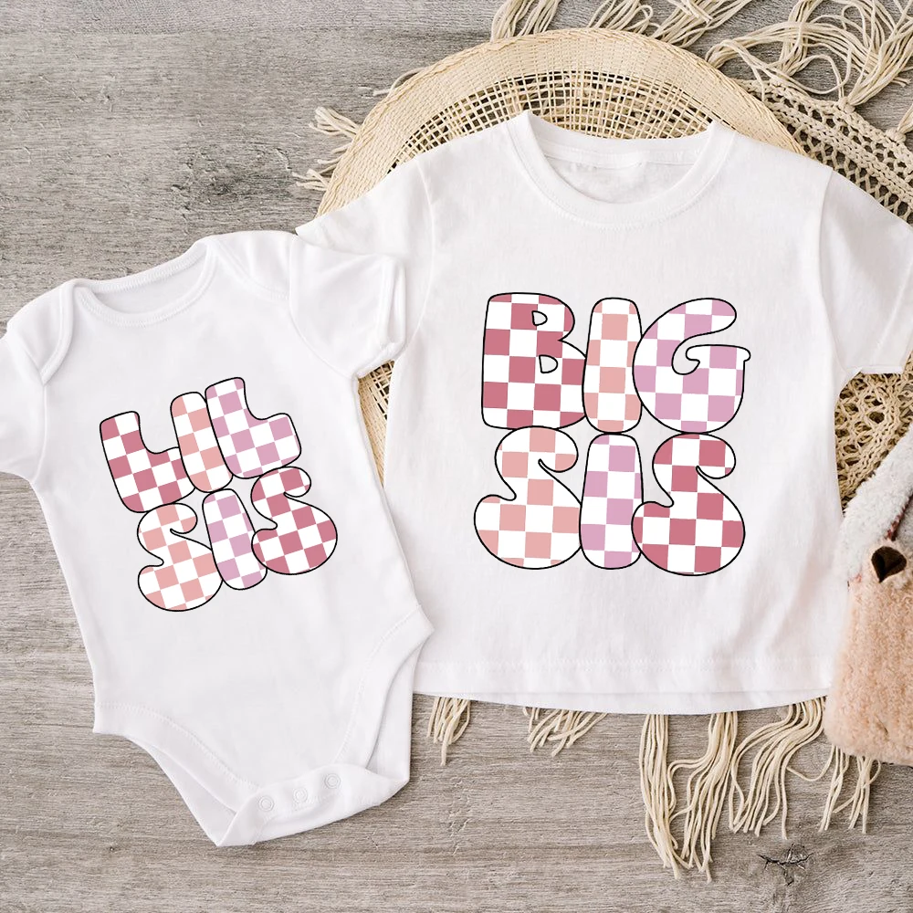 Bi Sis Lil Sis Matching Sister Magliette Big Sister Lil Sister Toddler Shirt Cute Baby Pagliaccetto Family Matching T-Shirt Idea Regalo