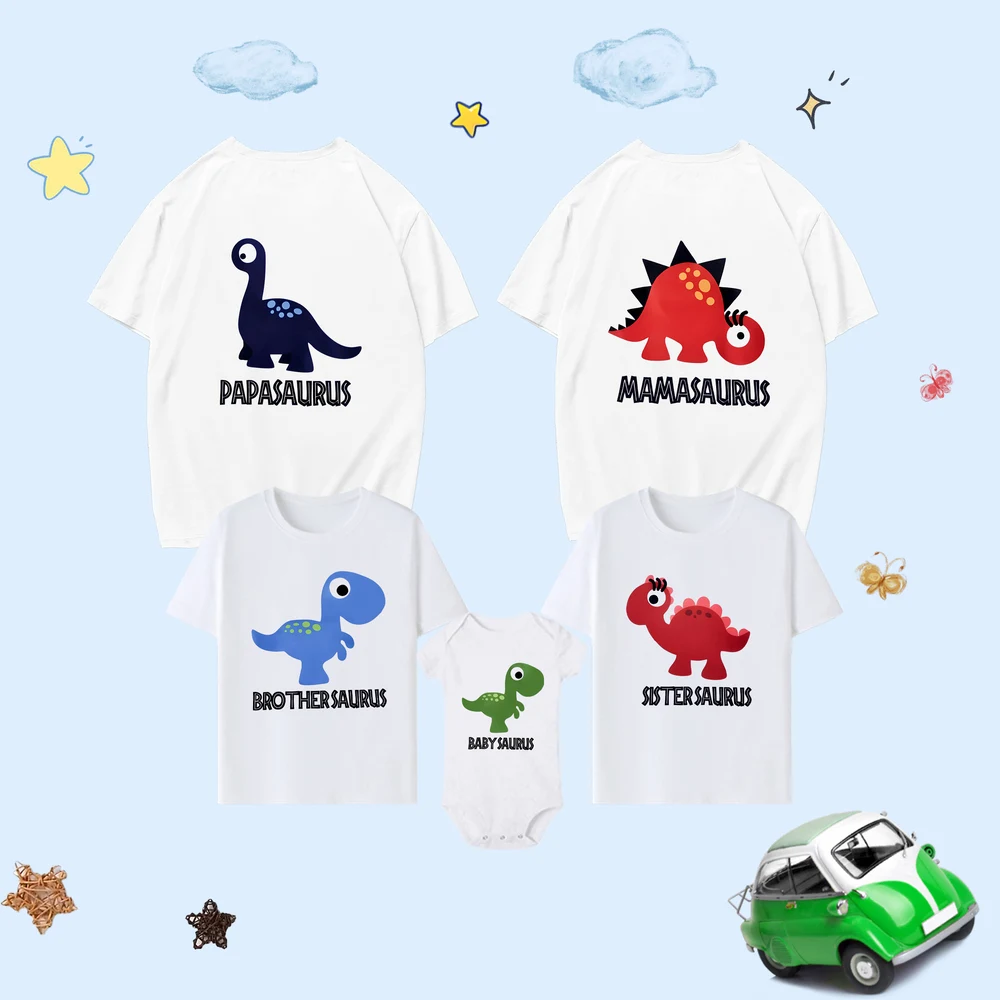 Dinosaur Pattern Print Family Matching Outfit T-Shirt A Maniche Corte + Baby Pagliaccetto Set Holiday Family Party Outfit Abbigliamento
