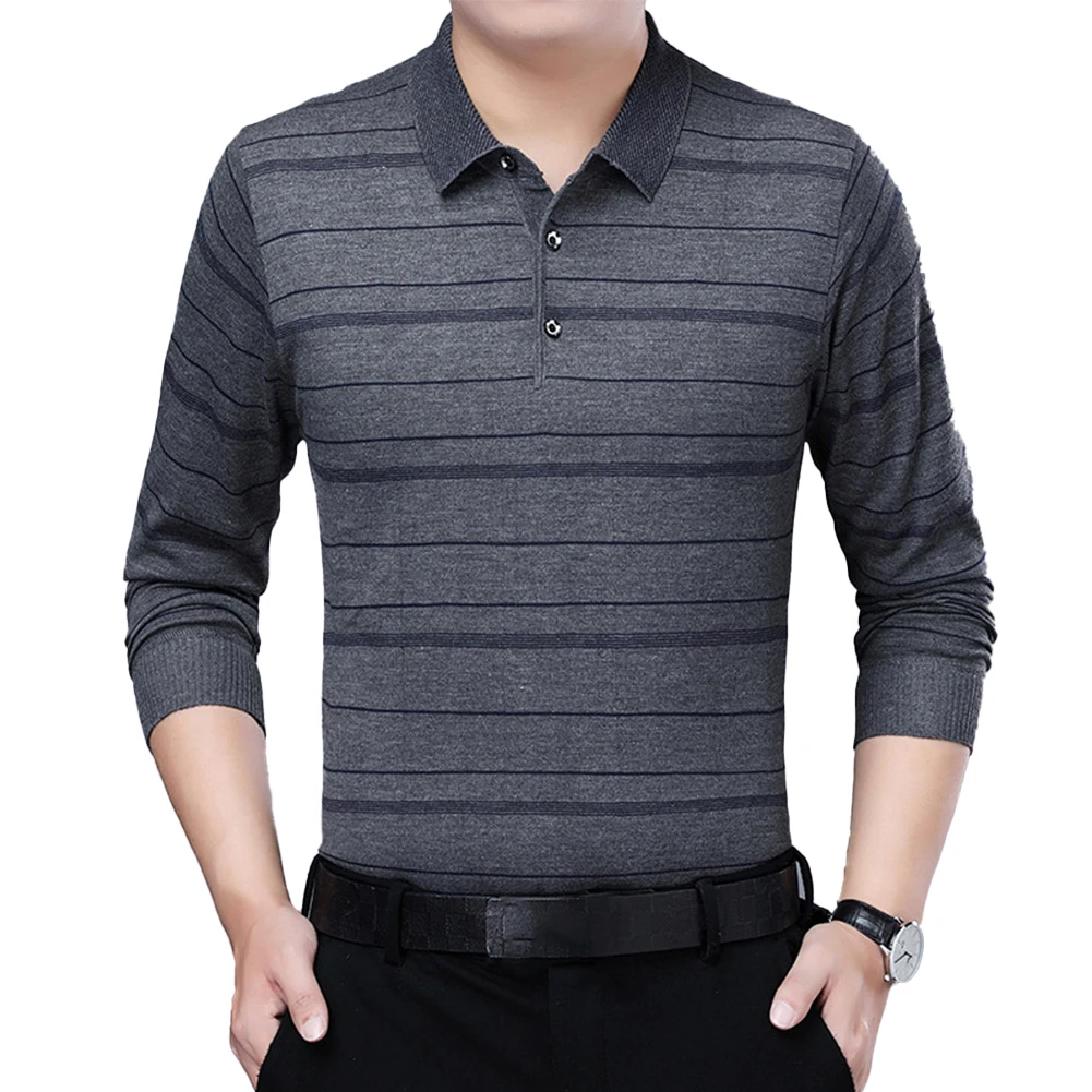 Top Mens T-Shirt Skin-Friendly Slim Striped Resistente All'Usura Traspirante Business Button Collar Camicia Casual Dress