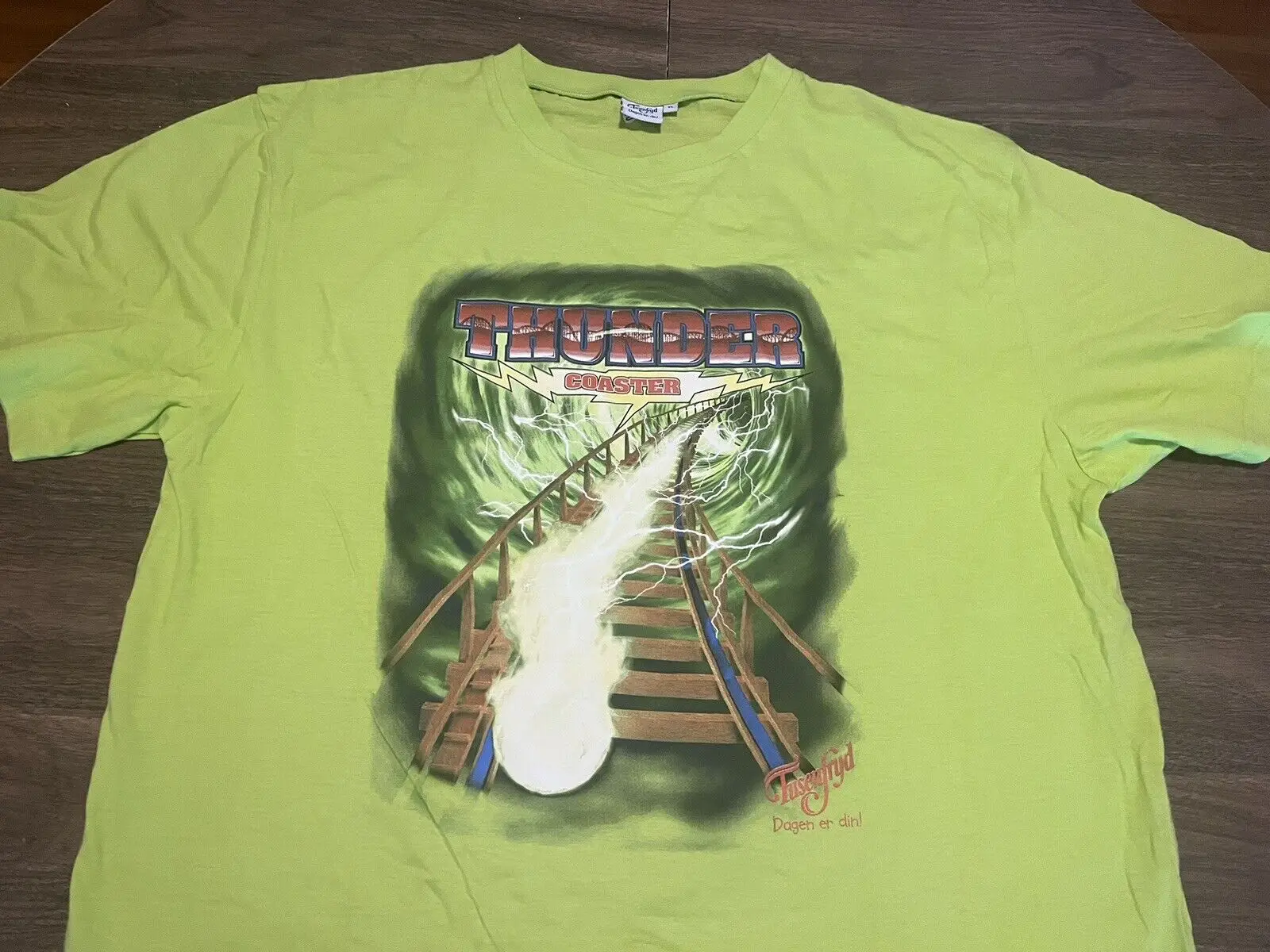 Thunder Coaster Tusenfyrd Norvegia Amusement Park Xl Green T Shirt Maniche Lunghe O Corte