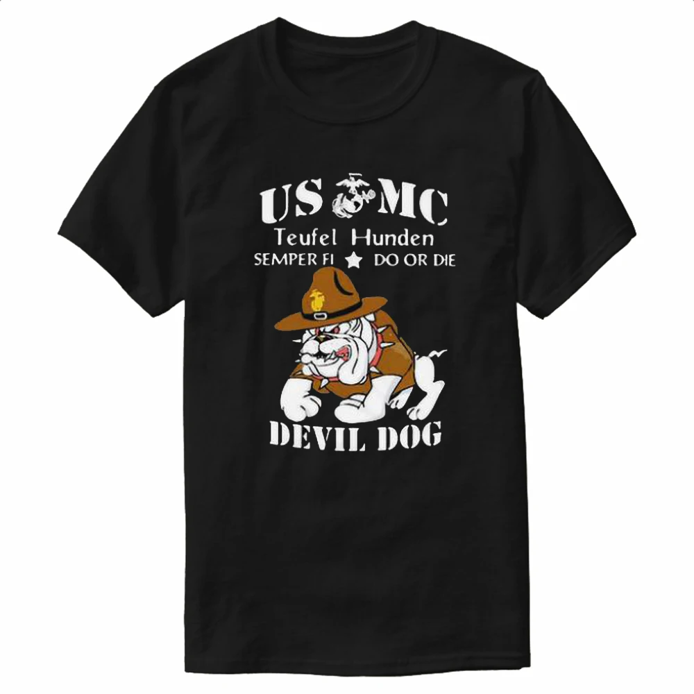 Usmc Teufel Hunden Semper Fi Do Or Die Devil Dog Bulldog T-Shirt 100% Cotone O-Collo Estate Manica Corta T-Shirt Casual Da Uomo