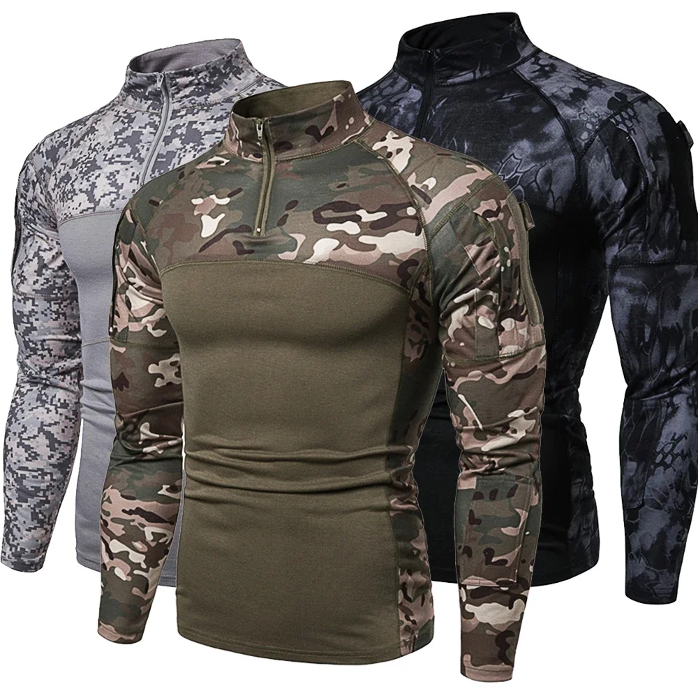 New Mens Camouflage Tactical Military Clothing Combat Shirt Assault Maglietta Attillata A Maniche Lunghe