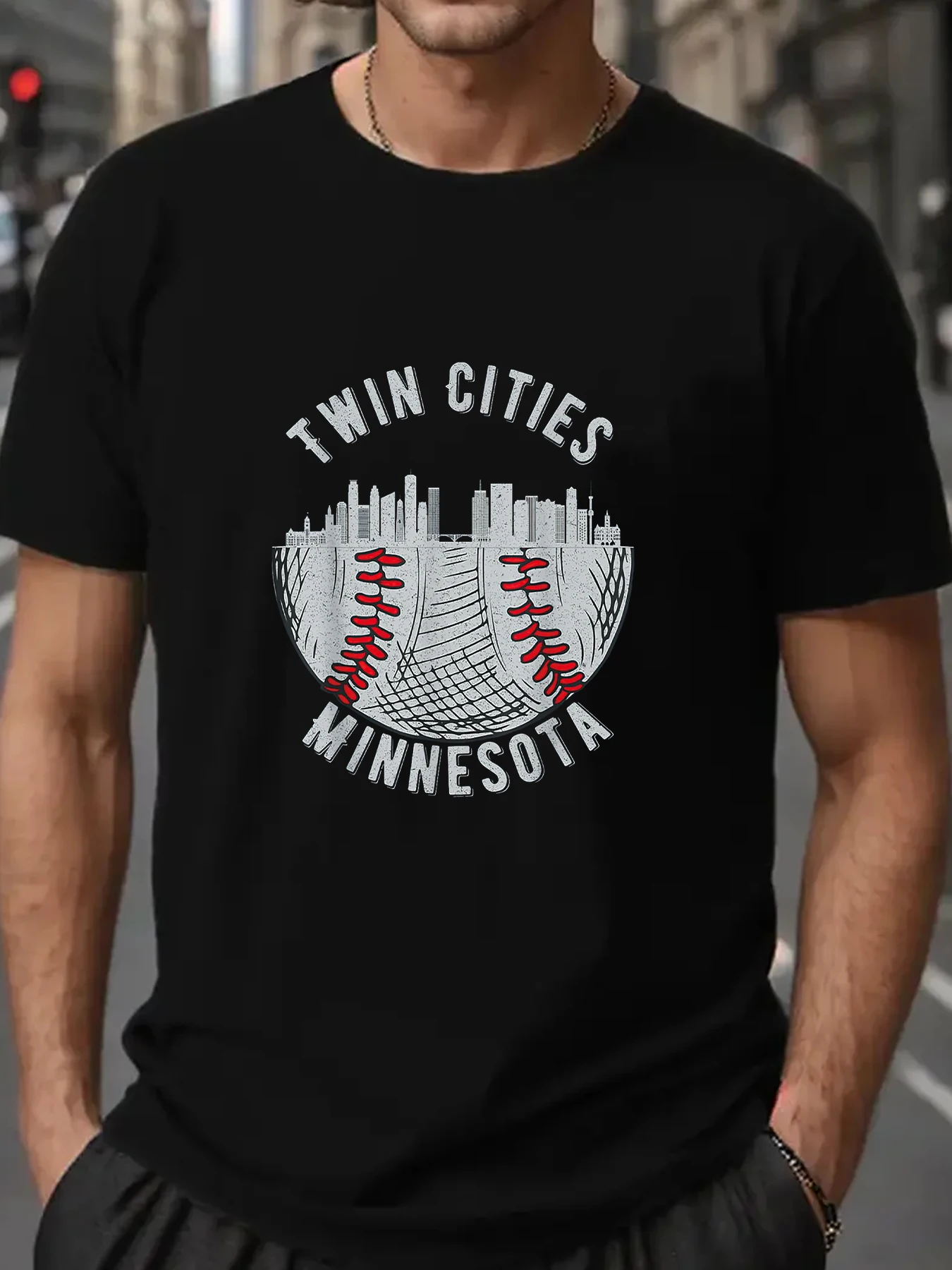 Cool Twin Cities Minnesota Mn Baseball Skyline St. Palestina Magliette A Maniche Corte T-Shirt Allentata Uomo Top Maglietta Da Uomo Nuova
