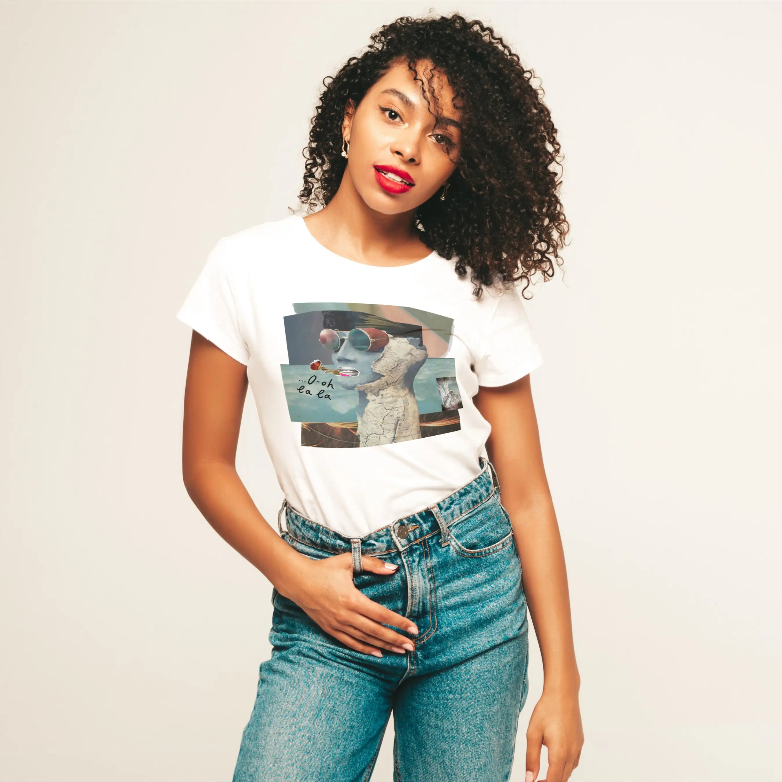 Illustrazione Della Statua Grafica Oh La La T-Shirt Stile Cotone