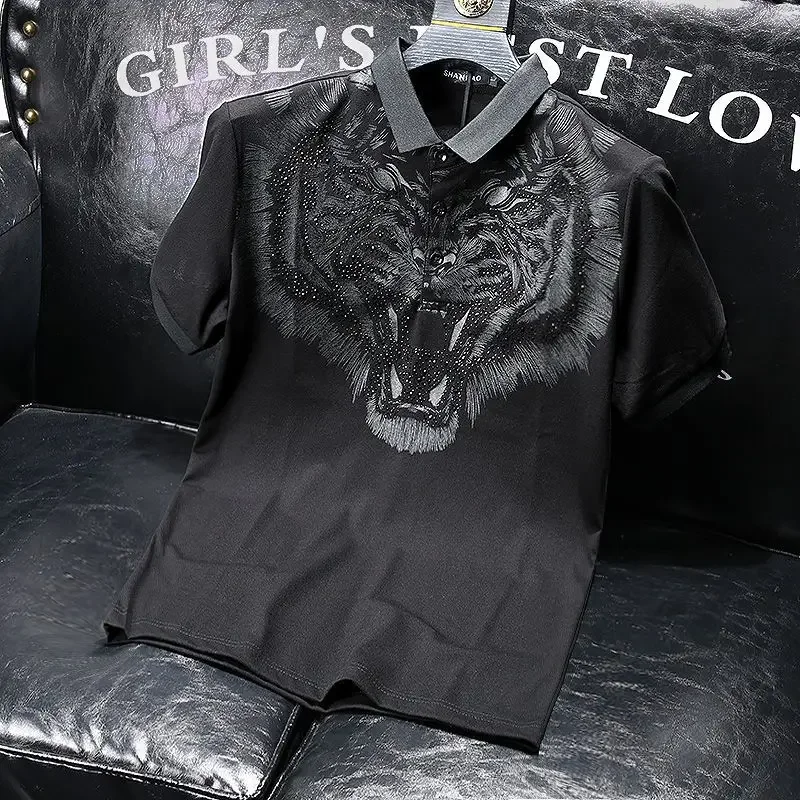 Uomo Con Colletto Tee Strass T Shirt Per Uomo Rock Top Disegni Polo Nero Vestiti Economici Abbigliamento Uomo 2024 Estate Calda