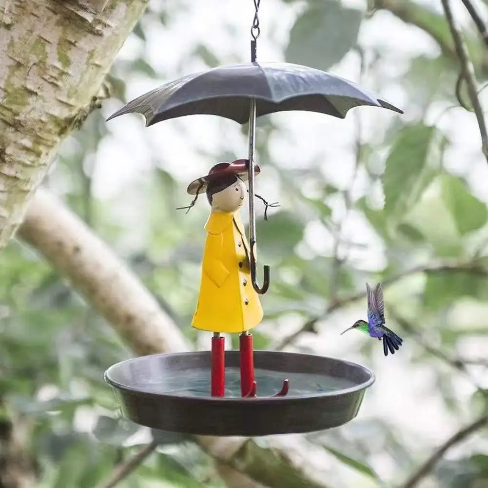 Creativo Bird Bath Hanging Bird Feeder Girl With Umbrella Tray Yard Garden Decoration Decorazione Esterna Per Giardinaggio All'Aperto