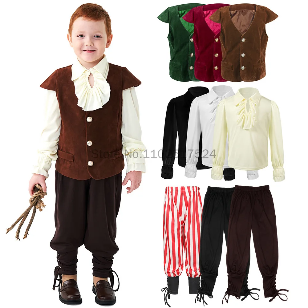 New Style Children Vampire Renaissance Victorian Ruffle Shirt Costume Medievale Di Halloween Pirate Knight Cosplay Outfit Per Ragazzi