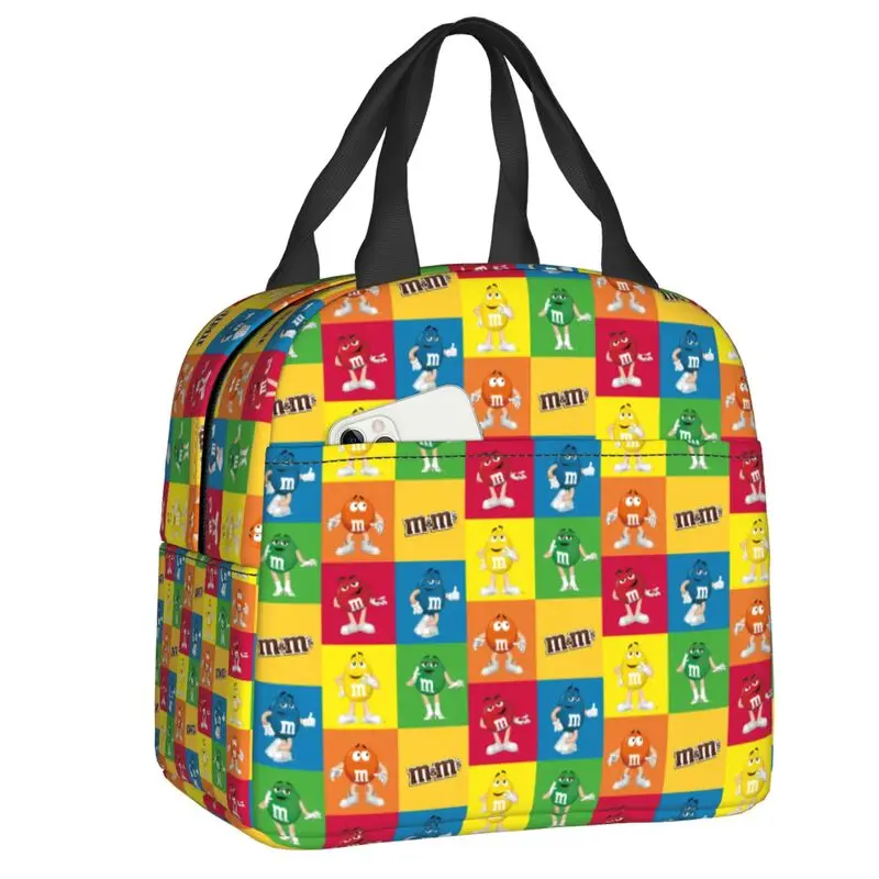 Cartoon M & M'S Collage Borsa Termica Per Il Pranzo Per Candy Chocolate Resuable Thermal Cooler Food Lunch Box Work School Travel