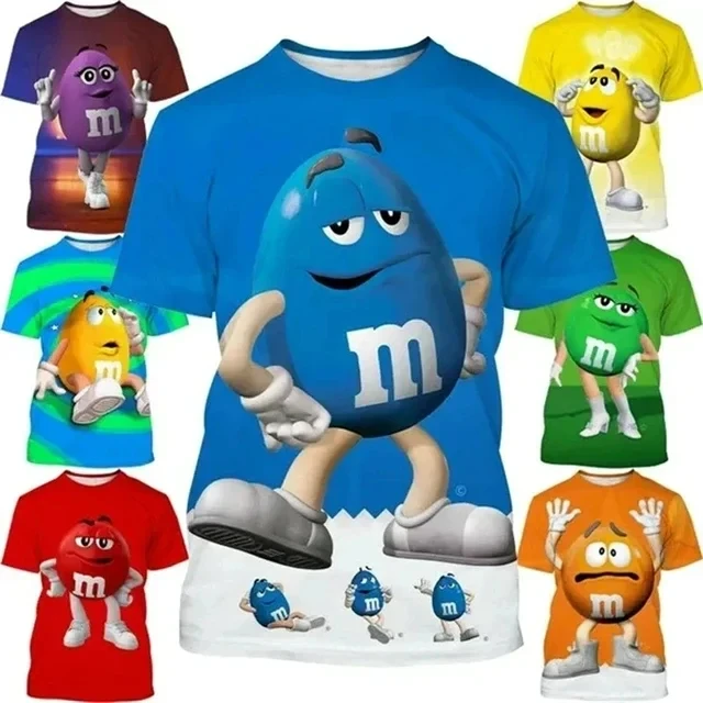 2024 New Fun M & M'S Peanut Chocolate Bean Cartoon T-Shirt Per Uomo Moda Manica Corta 3D Print Tees Cute Summer Boys/Girls Tops