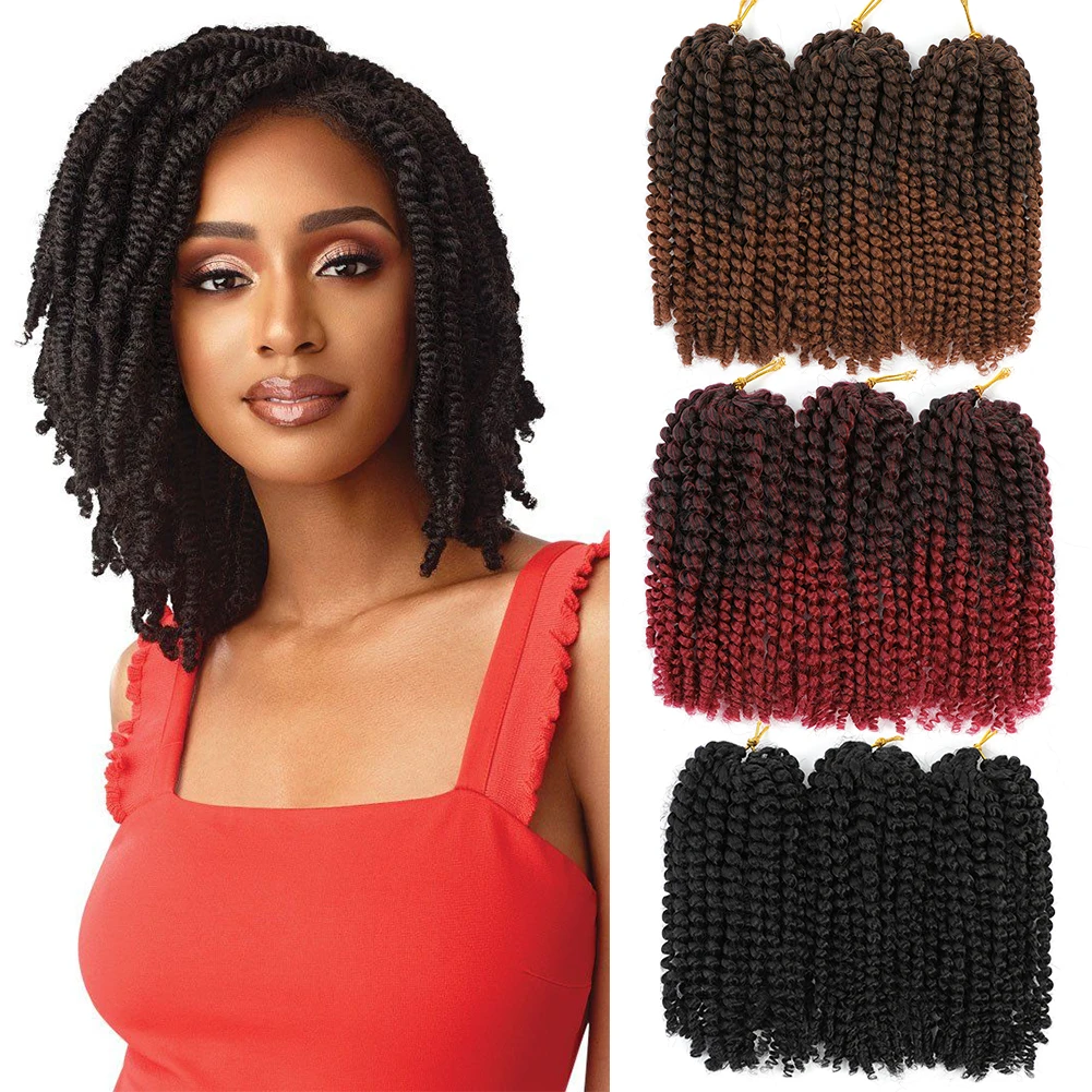 Short Passion Twist Hair 3 Bundles/Pack Marlybob Crochet Hair 6 & 12 Pollici Premium Sintetico Crespo Ricci Estensione Dei Capelli All'Uncinetto