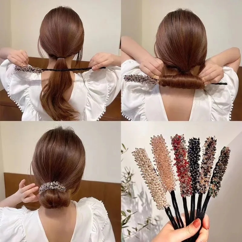 Crystal Hair Bun Maker Intrecciare Lo Styling Lazy Twist Hair Trimmer Pillow Hair Trimmer Stick Fluffy Pod Hair Style Accessori
