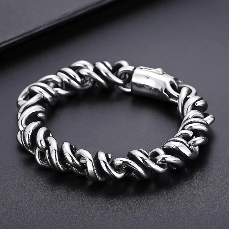 13Mm Heavy Punk Retro Twisted Rope Chain Bracciali Viking Polished Rock Hiphop Biker Link Bangle Jewelry For Men