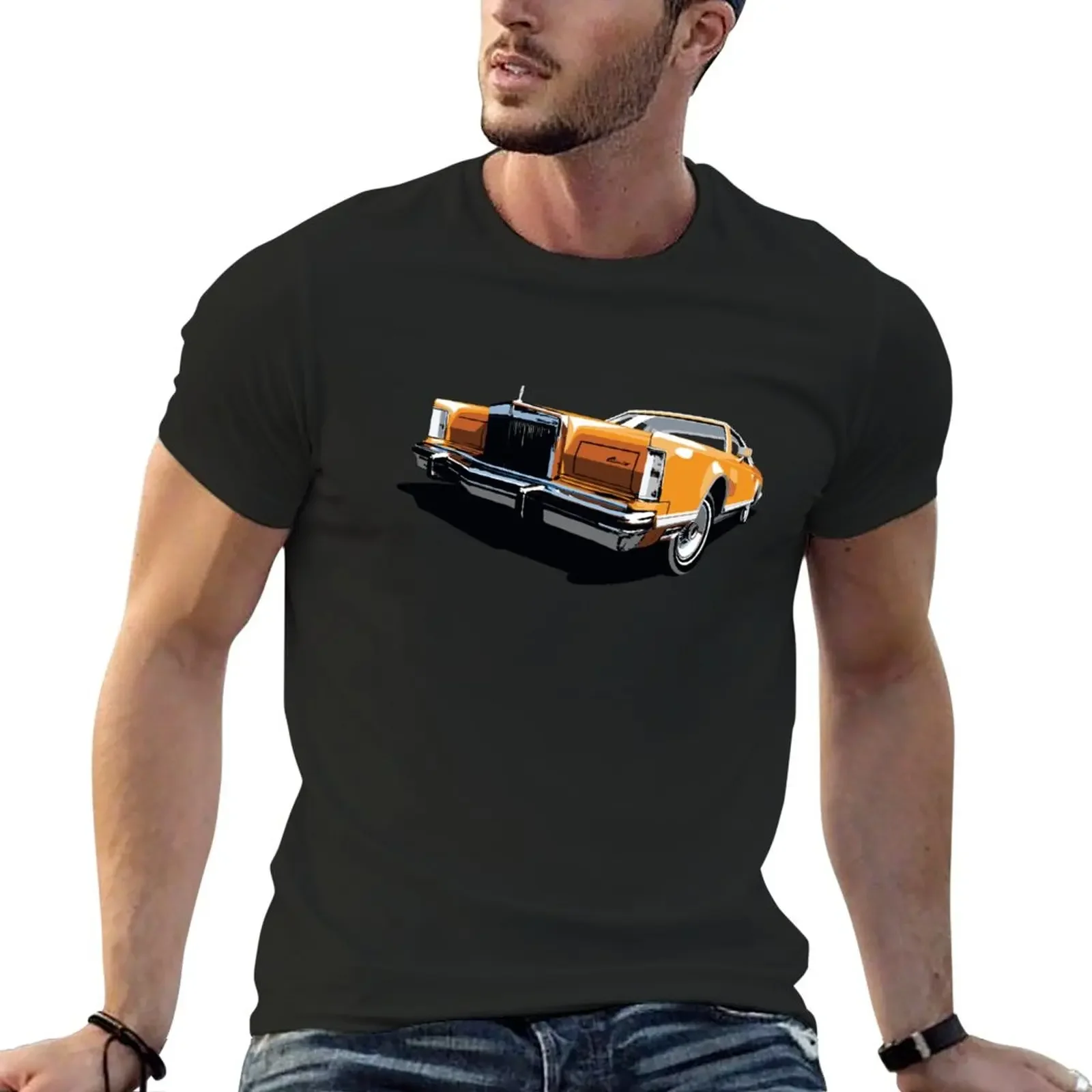 T-Shirt Lincoln Continental In Tan 1970S Abbigliamento Estivo Vintage Magliette Da Uomo