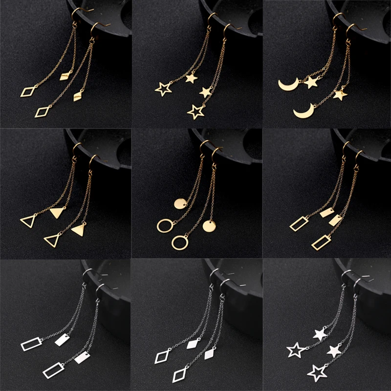Orecchini In Acciaio Inossidabile Stella Luna Triangolo Ciondolo Orecchini Pendenti Catena Di Moda Orecchini Da Donna Gioielli Regali Pendientes Mujer