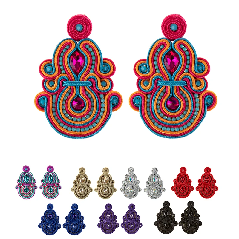 Kpacota Etnico Boho Lungo Grandi Orecchini Di Esagerazione Dei Monili Di Modo Variopinto Soutache Fatti A Mano Del Pendente Dell'Orecchino Per Le Donn