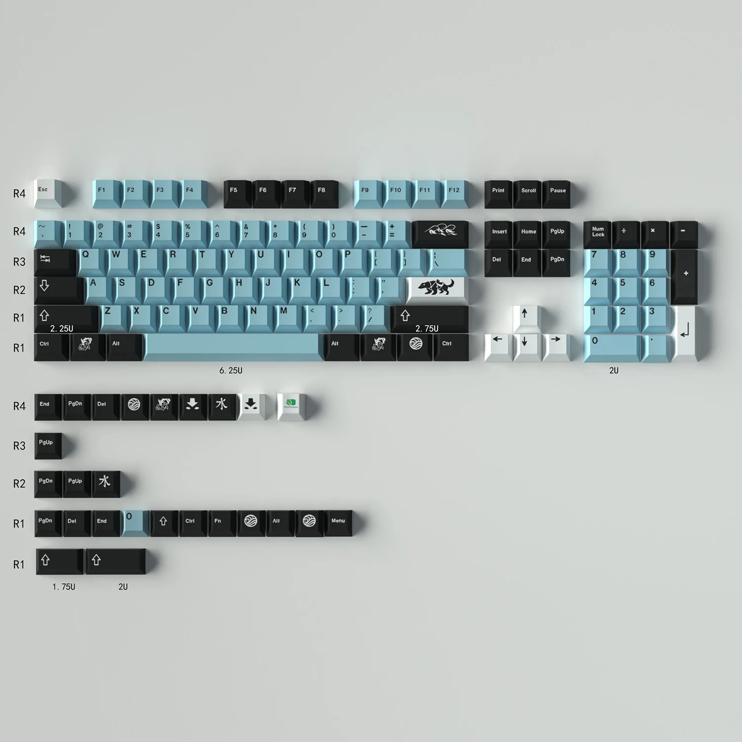 Gmk Mizu Water Large Set Cherry Profile Pbt Keycap Dye-Sub English Custom Personality Keycaps Per Tastiera Meccanica Gaming 61
