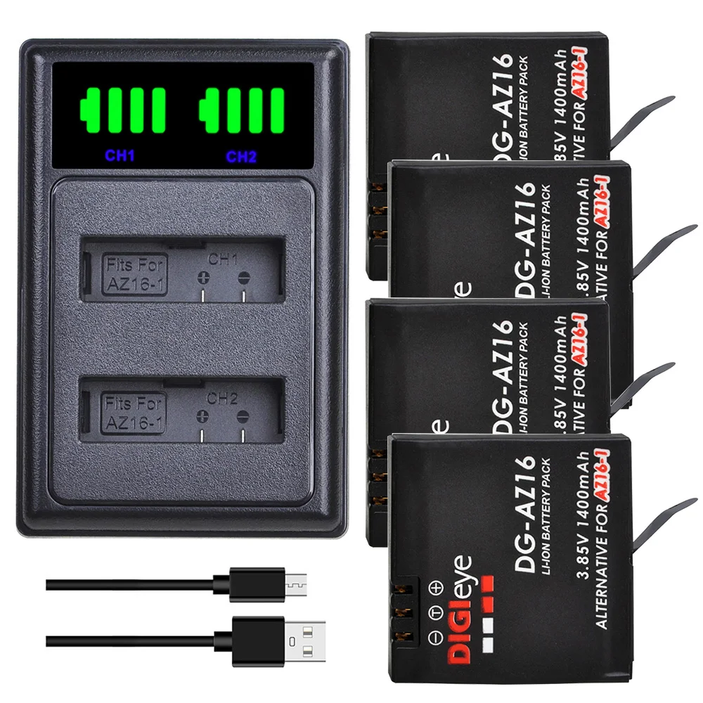 4Pcs Xiaomi Az16-1 Batteria Di Ricambio Led Caricatore Doppio Con Tipo C Per Xiaomi Yi 4K, Yi 4K, Yi Lite, Yi 360 Vr Action Camera
