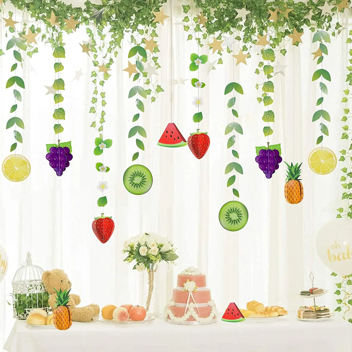 12Pcs Tropical Theme Fruit Banner Fruit Garland Summer Fruit Hanging Streamer Per Baby Shower Forniture Per Decorazioni Per Feste Di Compleanno Per Ba