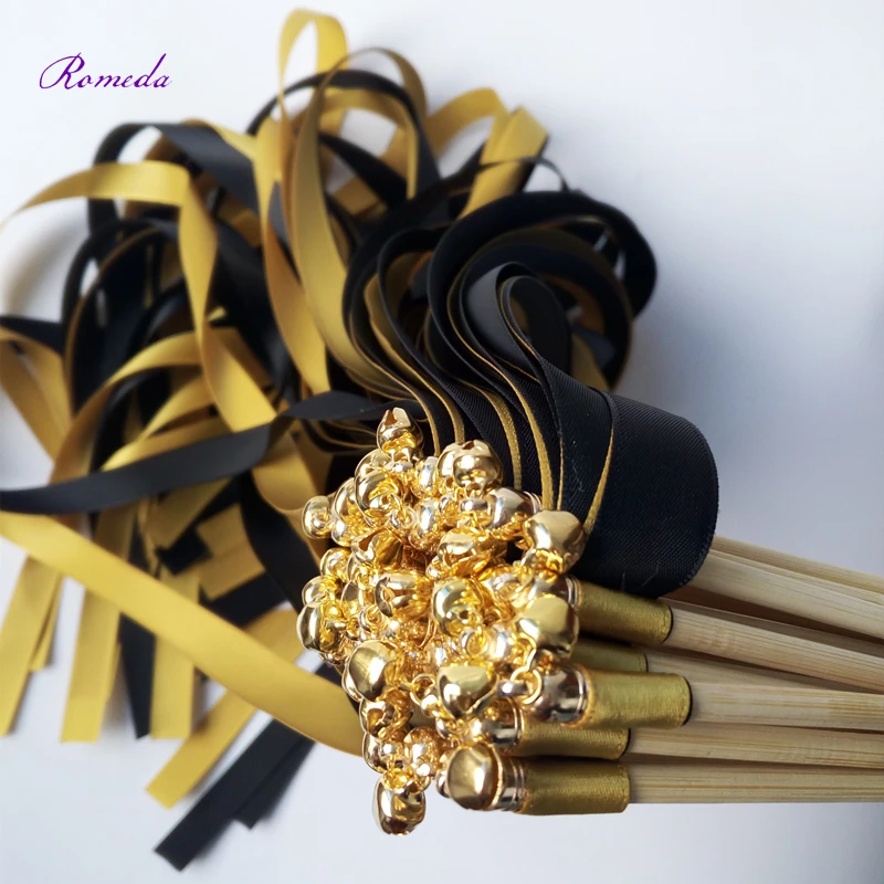 Nuovo Arrivato 50 Pz/Lotto Golden & Black Stain Nastro Nozze Stick Bacchetta Con Campane D'Oro Per La Cerimonia Nuziale Del Partito