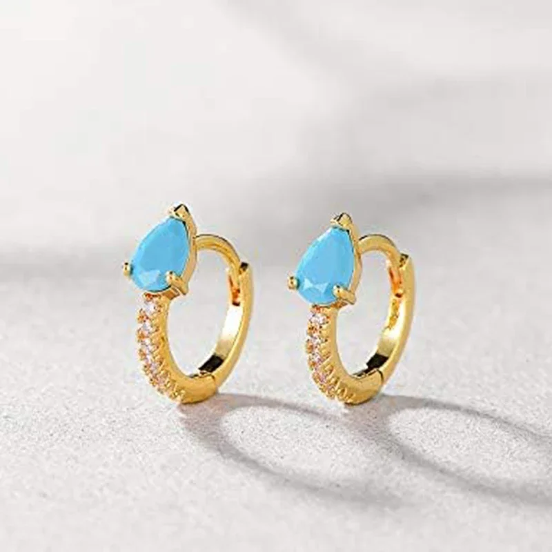 Caoshi Chic Dainty Circle Orecchini Per Le Donne Small Gold Color Waterdrop Blue Acrilico Ear Hoops Accessori Indossabili Quotidiani Femminili