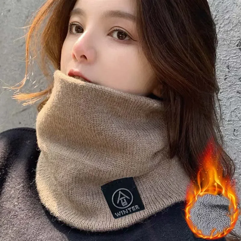 Sciarpa Invernale In Cashmere Foderata In Pile Anello Donna Uomo Peluche Lavorato A Maglia Maschera Integrale Sciarpe Collo Snood Scaldino Bufanda Sil