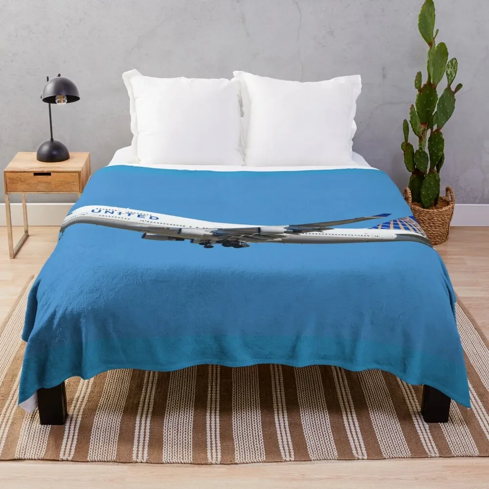 Boeing 747 United Throw Blanket Thermal For Travel For Baby Plaid On The Sofa Coperte