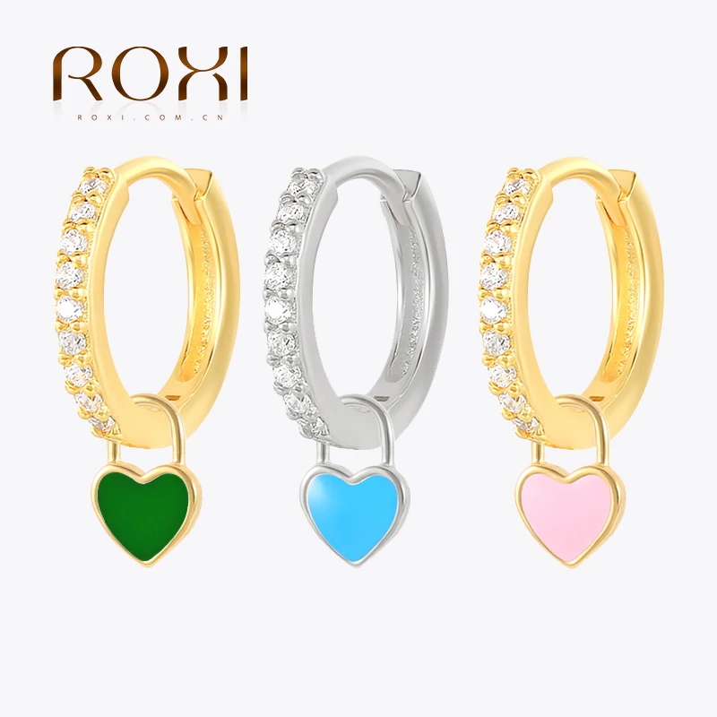 Orecchini A Cerchio Con Cristalli A Cuore Roxi Lovely Per Donna Ragazza Orecchini Pendenti Con Cartilagine Verde Blu Rosa Kolczyki In Argento Sterling