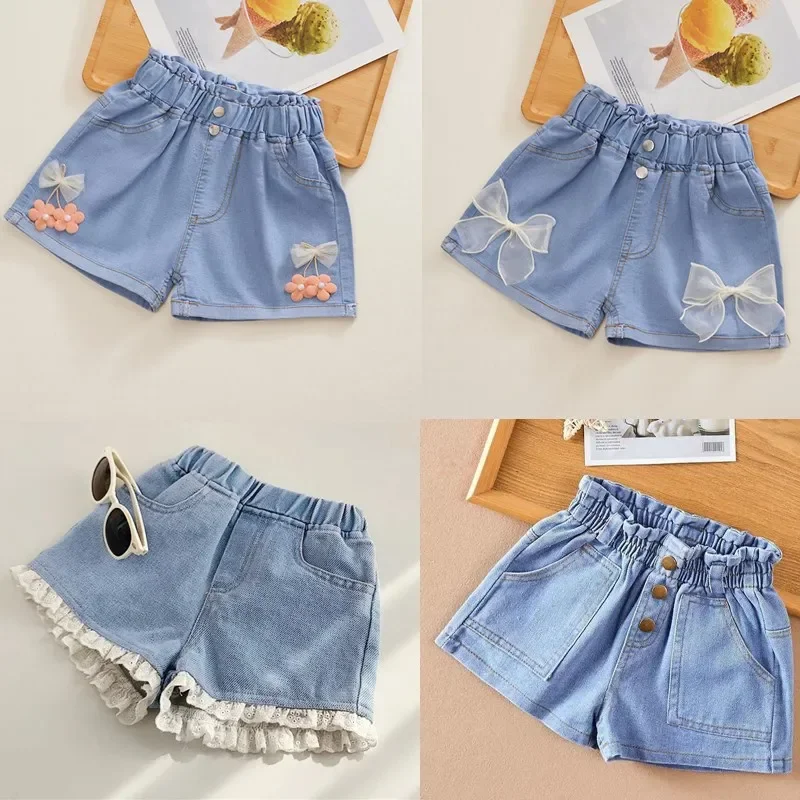 New Summer Kids Short Denim Shorts For Girls Fashion Girl Short Princess Jeans Pantaloni Per Bambini Pantaloncini Per Ragazze Flower Girls Clothing