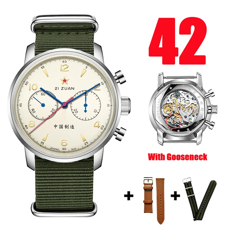 42Mm Classic Retro 1963 Cronografo Air Force Orologio Meccanico 21 Zuan Pilot Seagull St19 Movimento Orologio Da Polso Zaffiro A Collo D'Oca