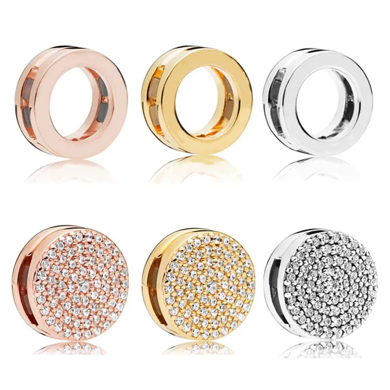 925 Sterling Silver Rose Gold Charm Reflexions Abbagliante Eleganza Clip Beads Fit Pan Bracciale E Gioielli Bangle