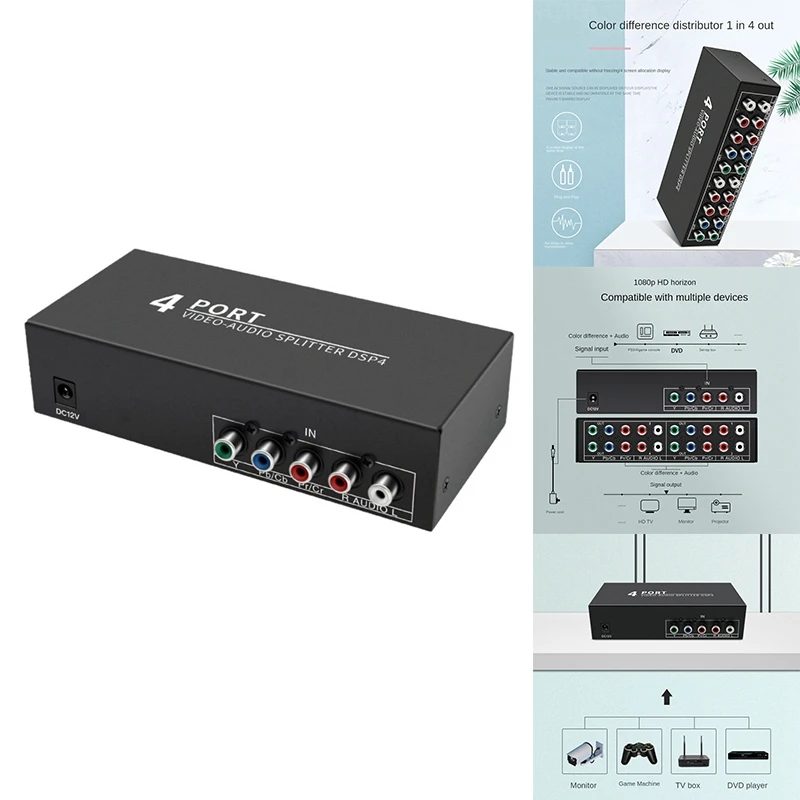 Splitter Audio Video Componente Av 1 In 4 Out, Componente Rca/Ypbpr A 4 Vie Audio Av Splitter Av Video Switch Box; Per Dvd