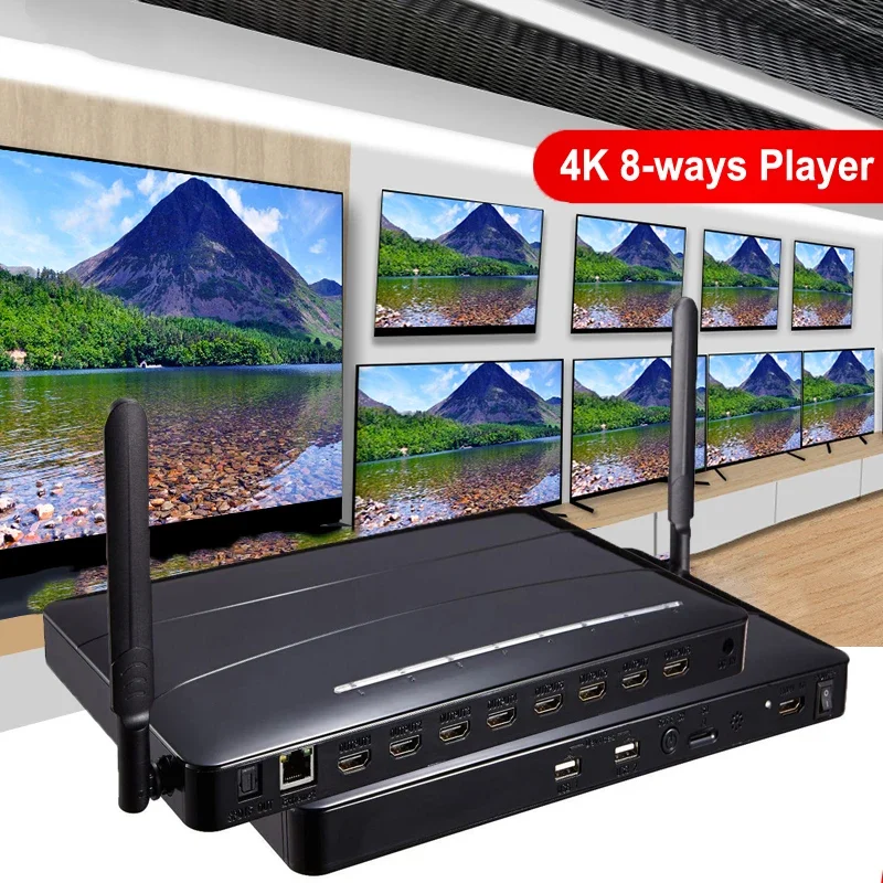 4K 8 Vie Video Streamer Box 1 In 8 Out Lettore Hdmi Lettore Multimediale A 8 Porte Splitter Hdmi Usb U Flash Player Per Tv Store Game